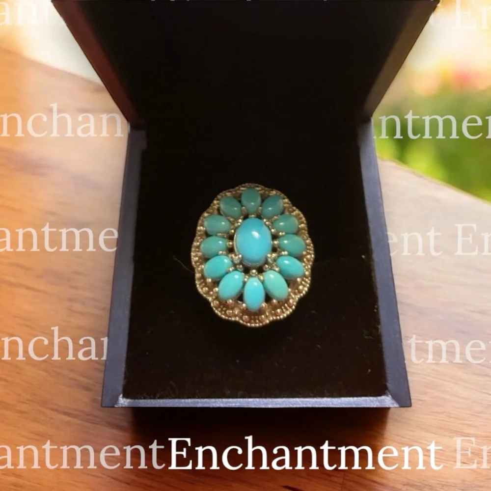 Sleeping Beauty Turquoise Squash Blossom Ring size 5-5.25 ~ Exquisite
